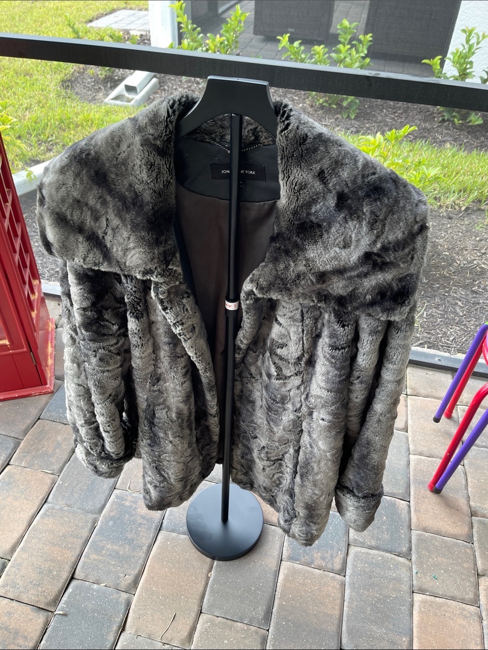 Jones New York Charcoal Faux-Fur Teddy Jacket